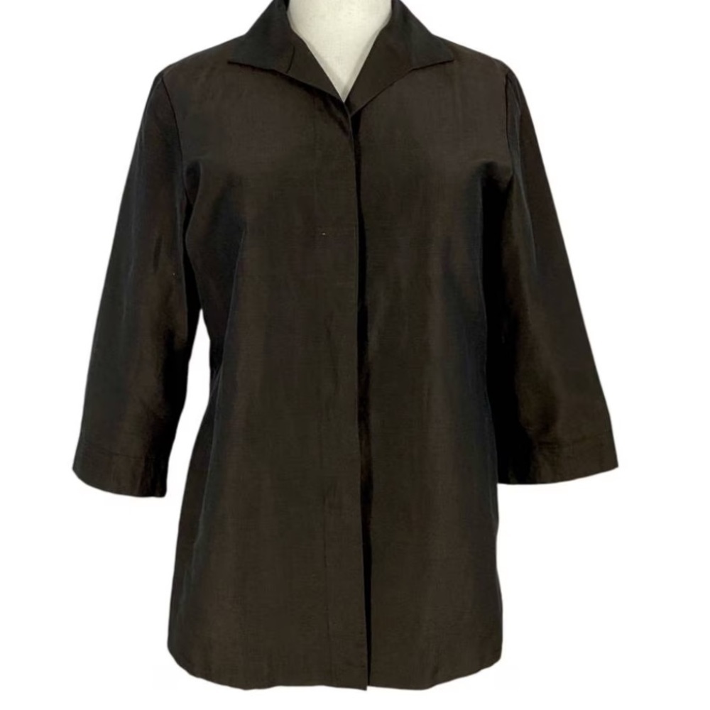 Alfani Silk and Linen Blend Button Front Jacket Shimmering Brown 3/4 Sleeve Sz 8